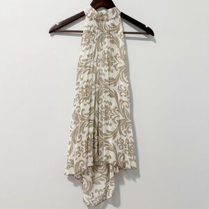Papaya Halter Patterned Sleeveless Top Womens Size Large Cream‎ and Tan Low Back